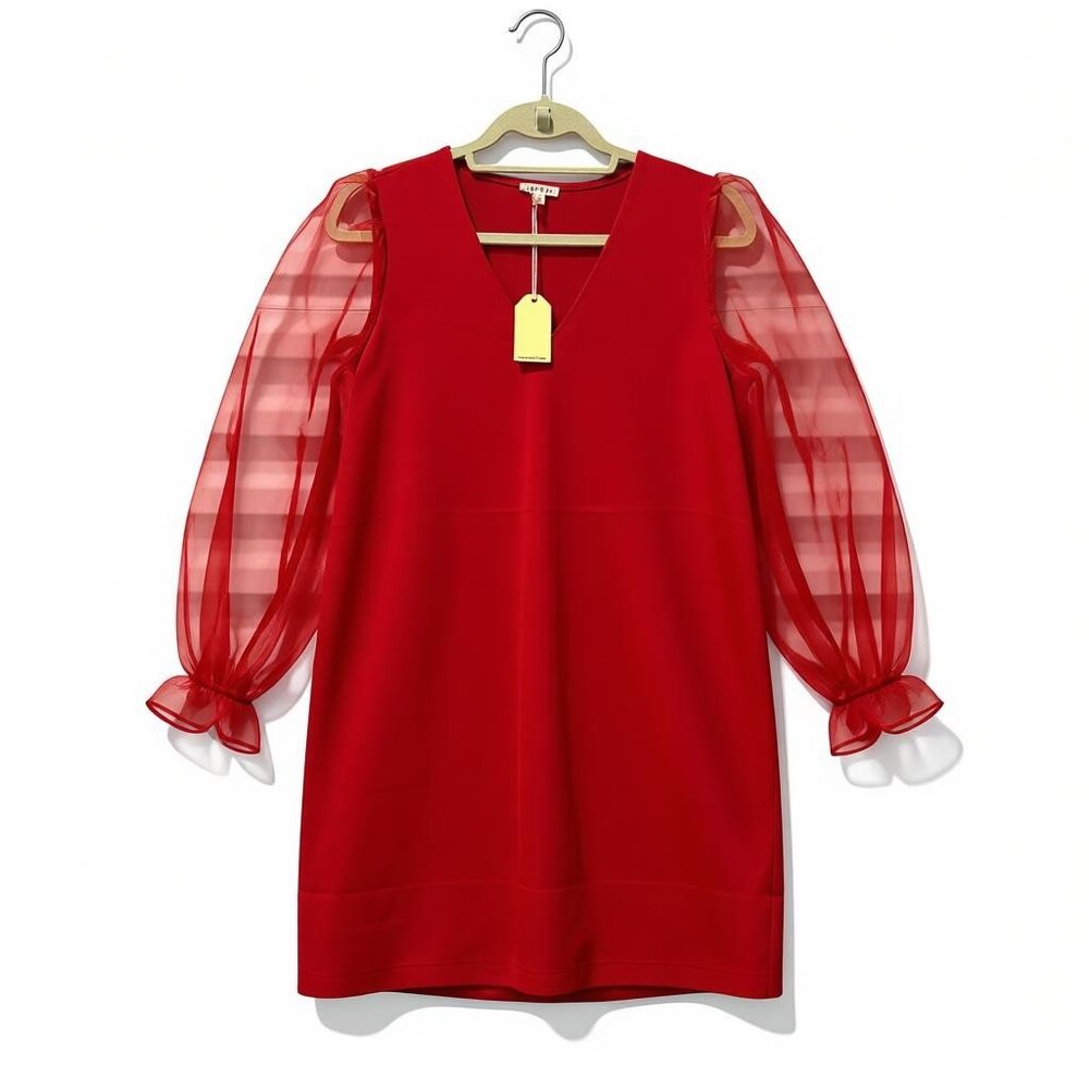 JODIFL Mini Sheer Dress Small Red Merry Christmas Holiday Festive Party Nightout